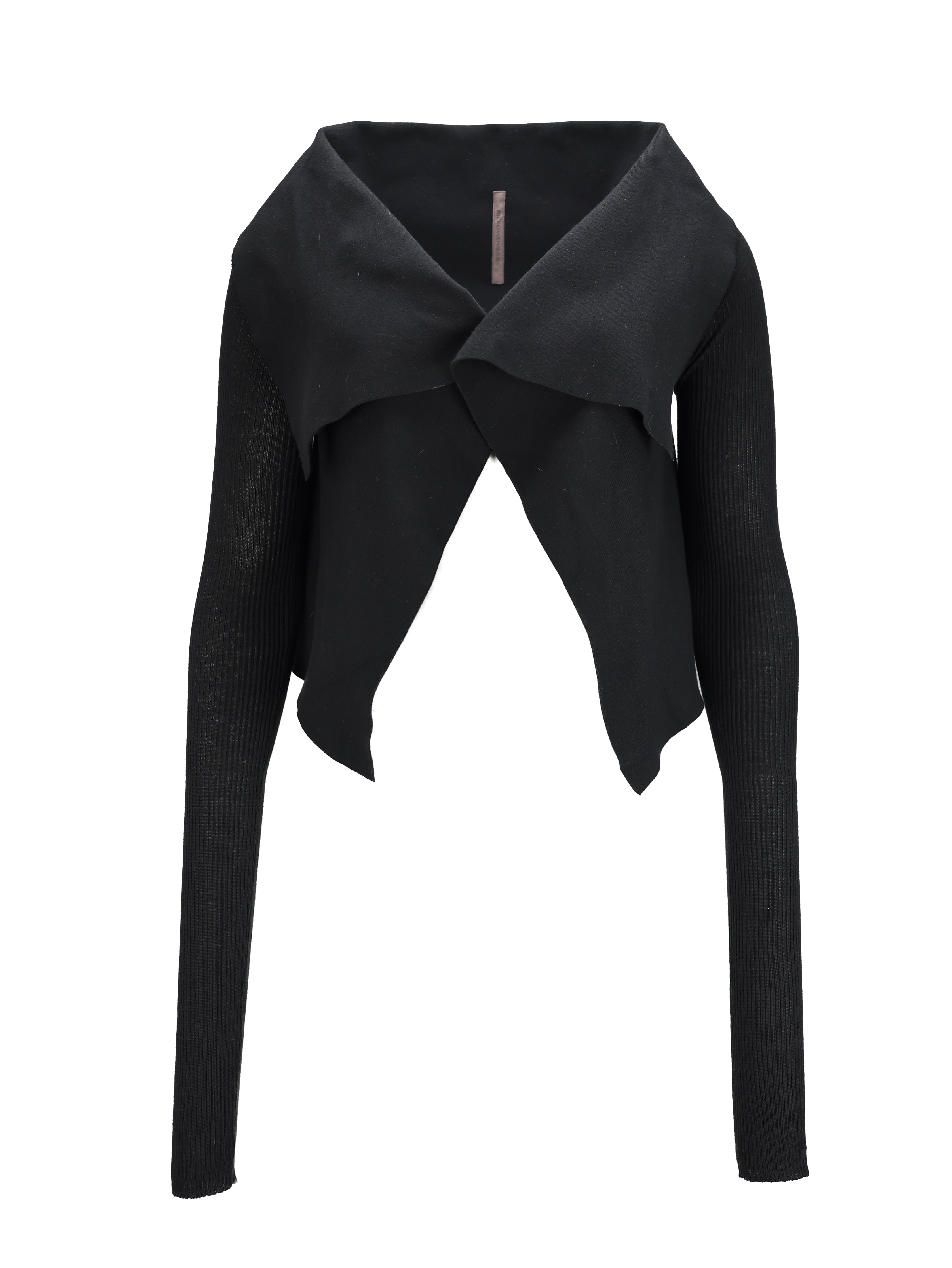 RICK OWENS LILIES BLACK WOOL LONG SLEEVE OPEN SHORT CARDIGAN