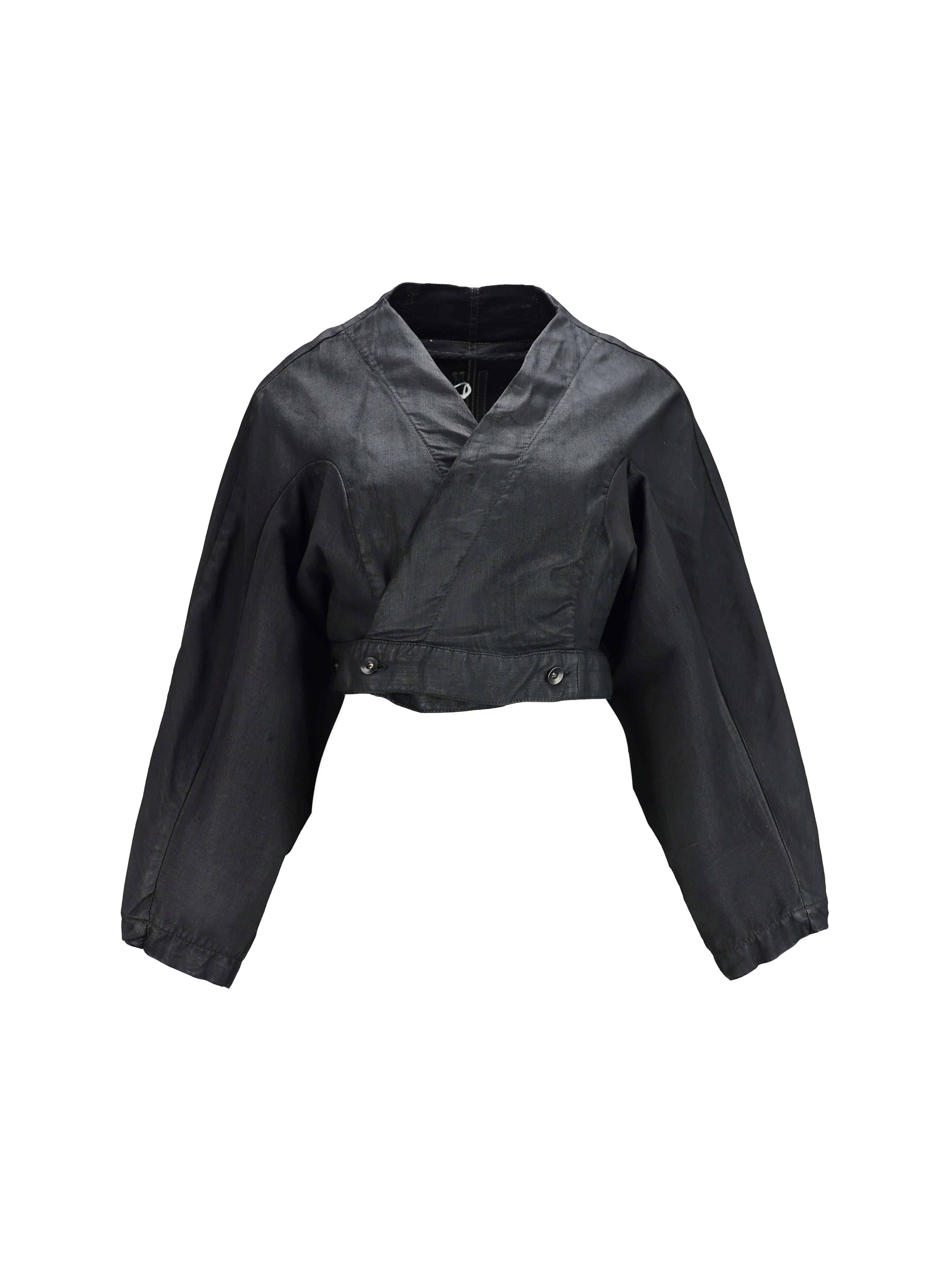 RICK OWENS DARKSHADOW BLACK WAXED DENIM BATSLEEVE JACKET