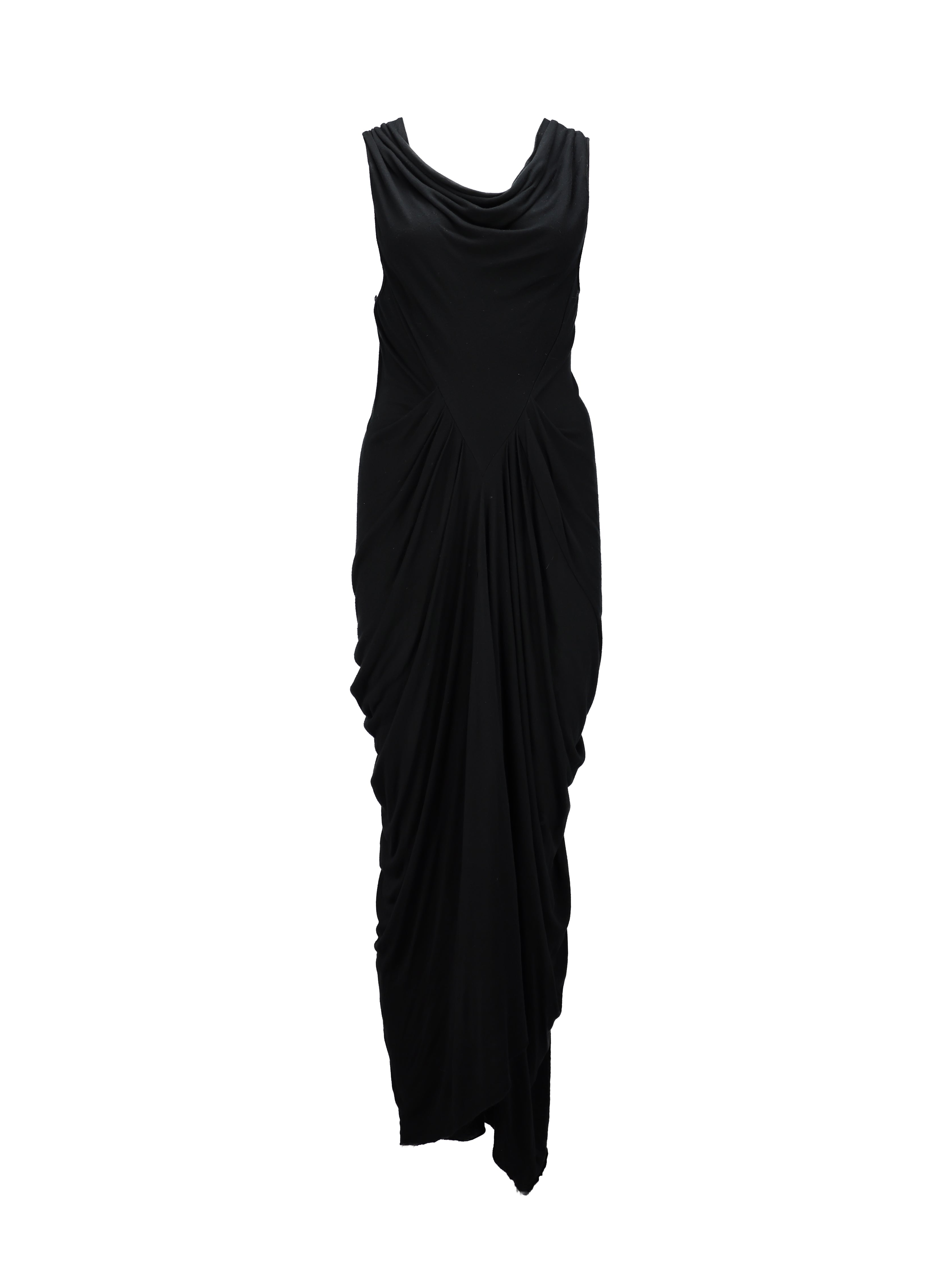 RICK OWENS LILIES BLACK DRAPED COTTON LONG FLOOR LENGTH SLEEVELESS DRESS