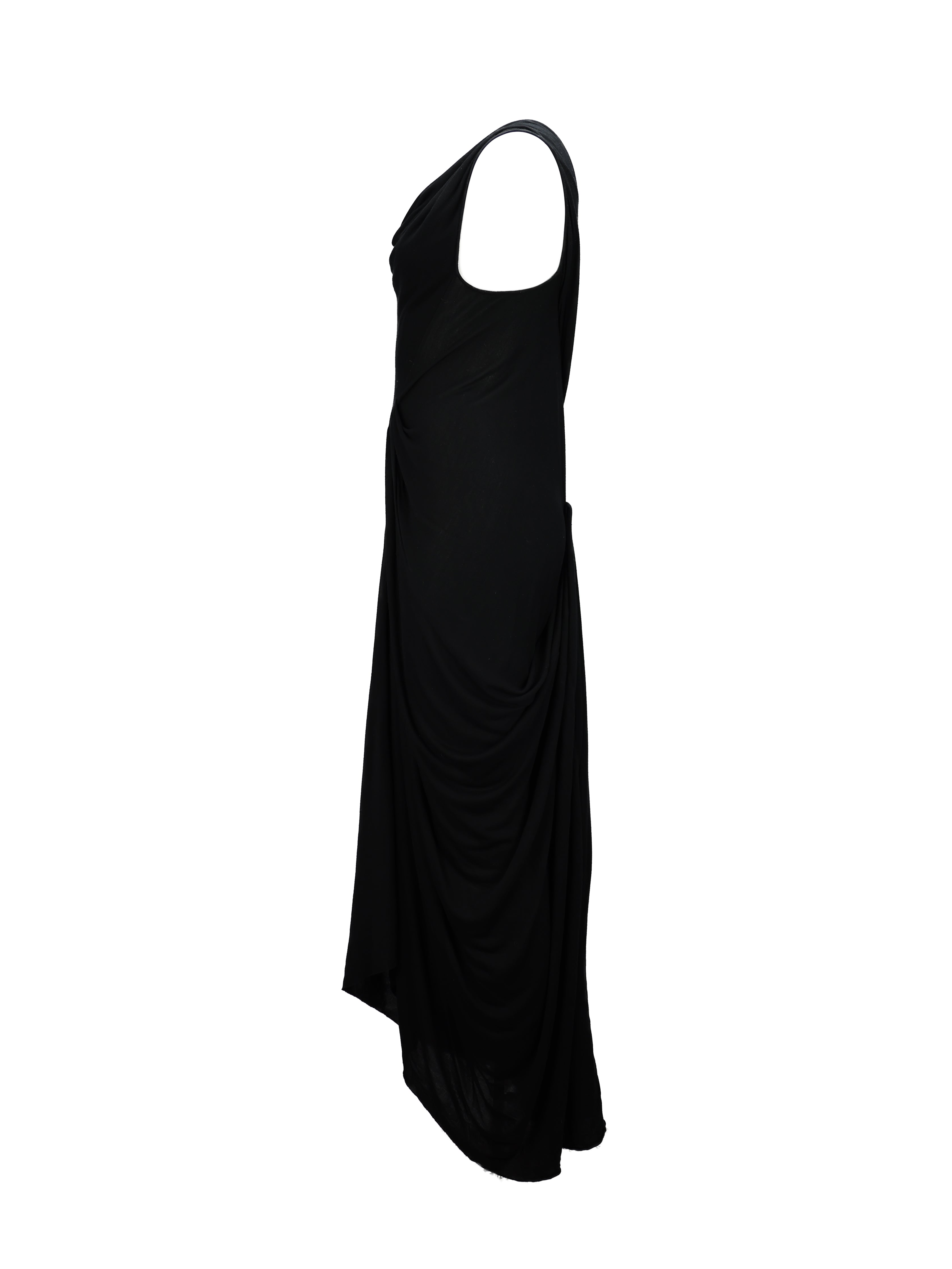 RICK OWENS LILIES BLACK DRAPED COTTON LONG FLOOR LENGTH SLEEVELESS DRESS