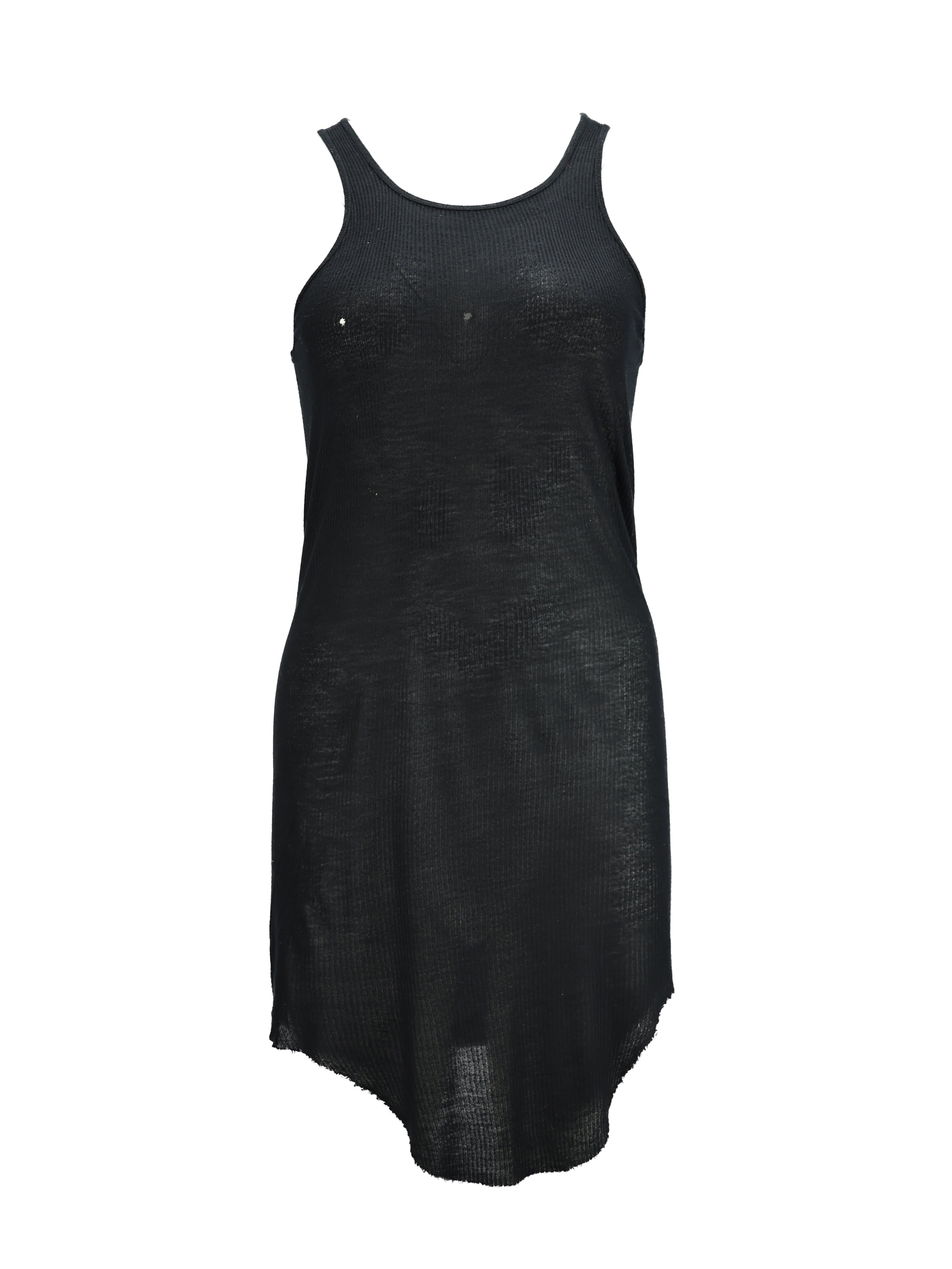 RICK OWENS BLACK COTTON DISTRESSED SLEEVELESS TANKTOP