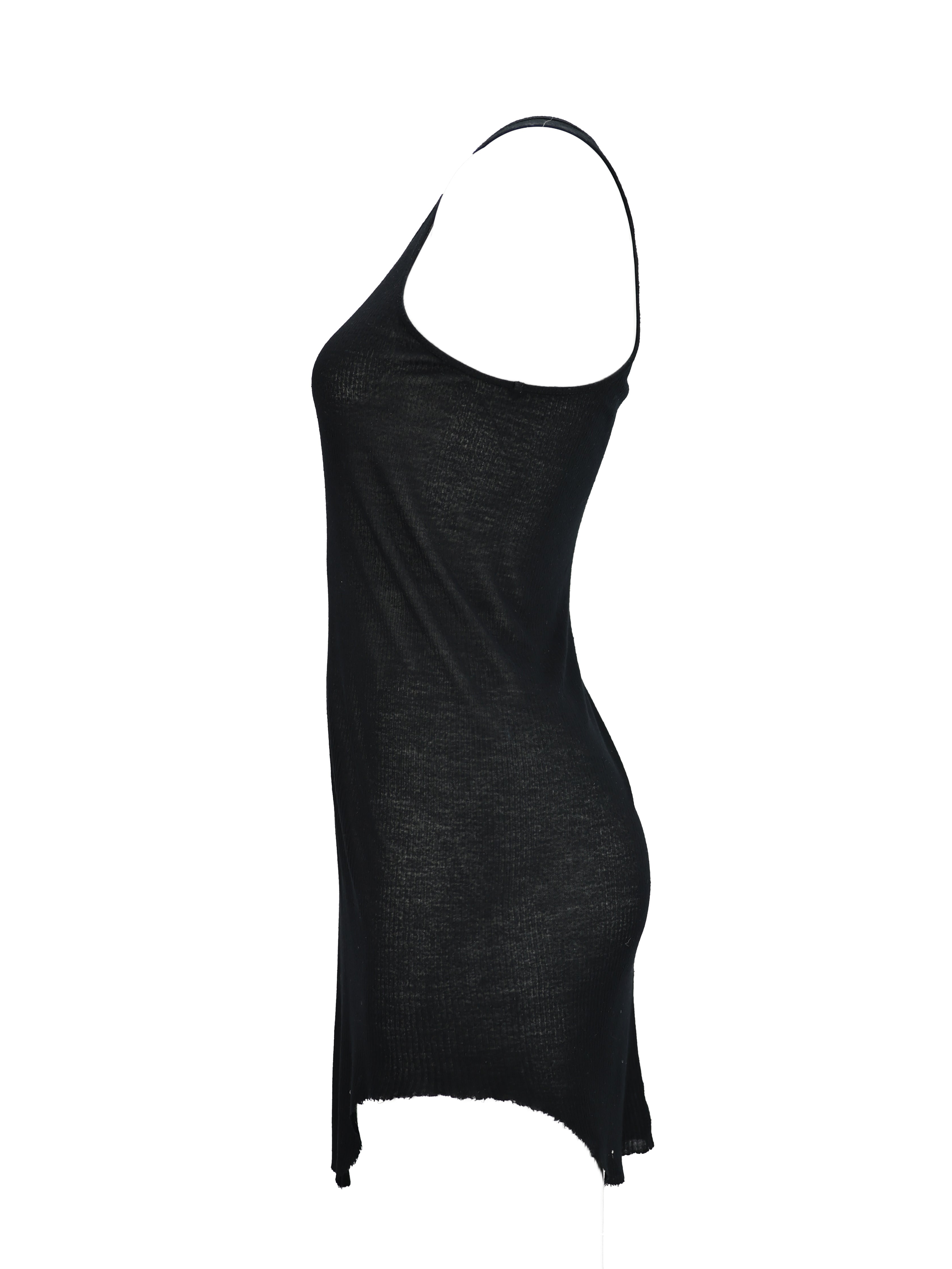 RICK OWENS BLACK COTTON DISTRESSED SLEEVELESS TANKTOP