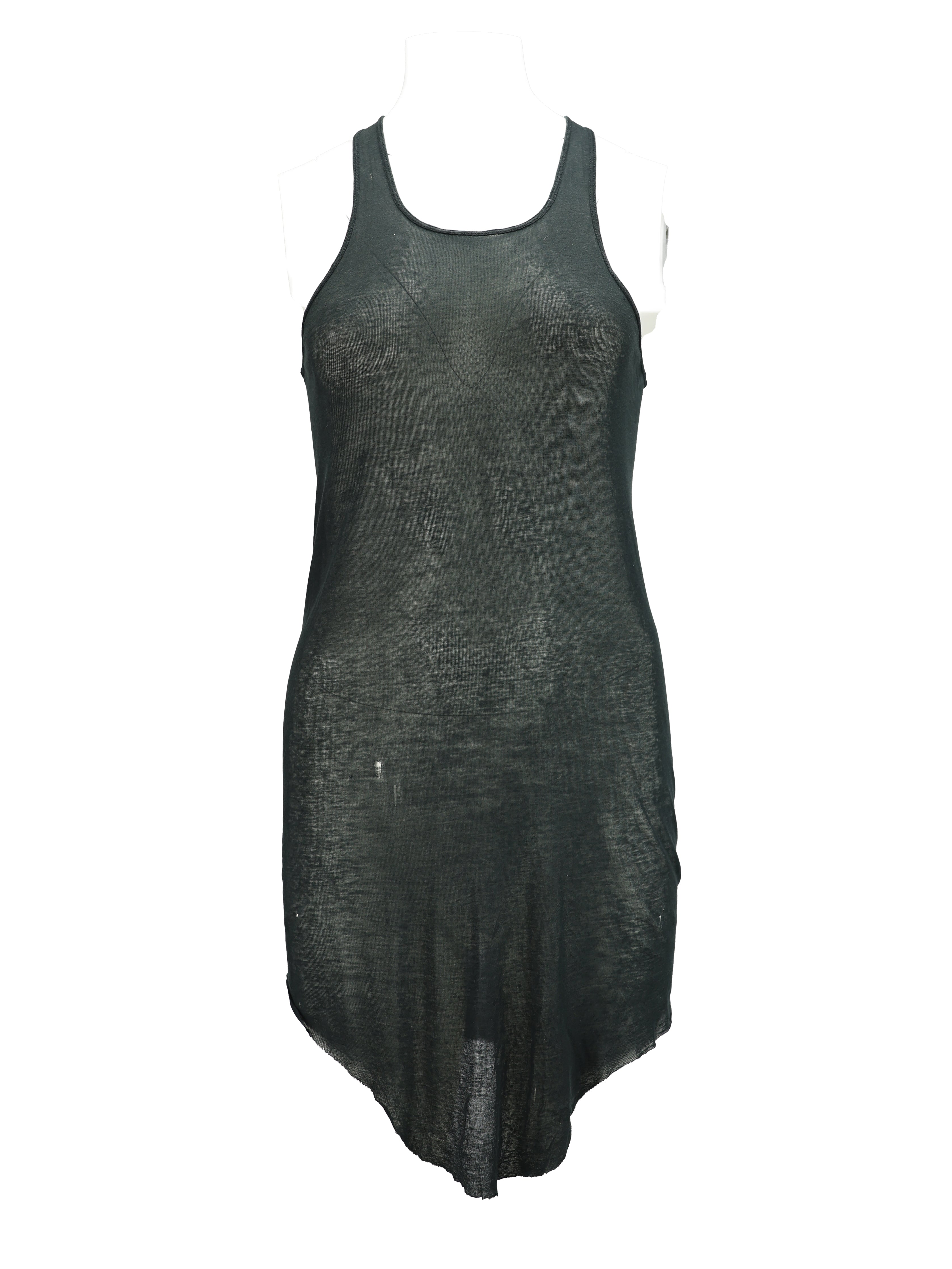 RICK OWENS GREY COTTON DISTRESSED SLEEVELESS TANKTOP