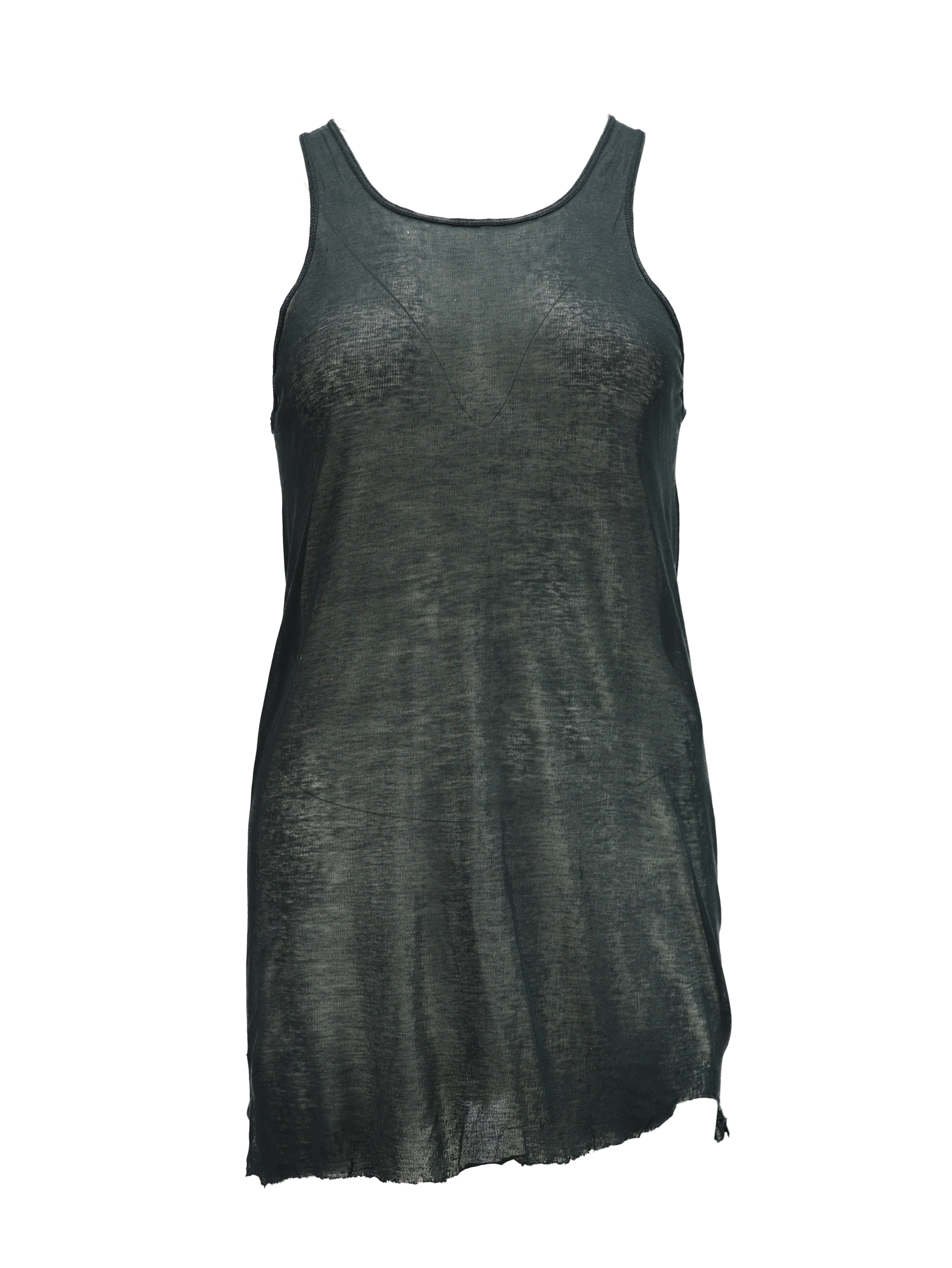 RICK OWENS GREY COTTON DISTRESSED SLEEVELESS TANKTOP