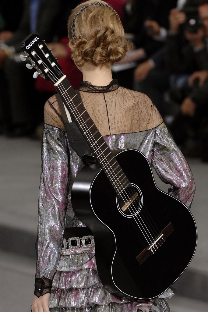CHANEL SPRING / SUMMER 2009 BLACK LACQUERED CHERRYWOOD CC LOGO ACOUSTIC GUITAR